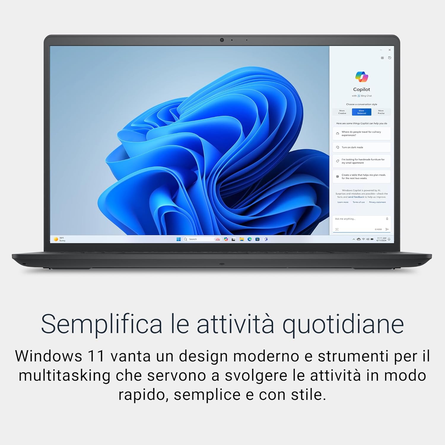 Thumbnail 6 de Dell 15 Laptop DC15250 — 15,6'' FHD 120 Hz, i7-1355U, 16GB/512GB SSD, Windows 11 Home, Tastiera IT, Carbon Black