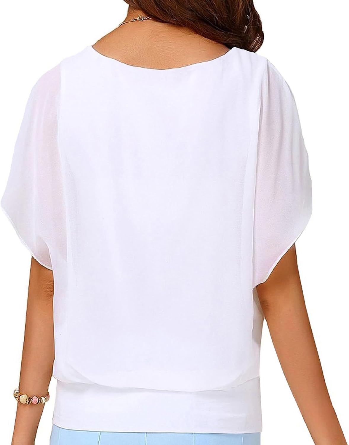Thumbnail 1 de Neineiwu Damen Batwing-Bluse mit Rundhalsausschnitt – kurzarm, Viskose/Elasthan, Blumenmuster