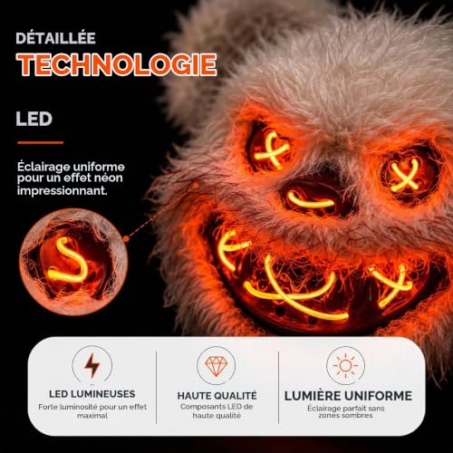 Detalle 2 de TK Gruppe Timo Klingler Masque LED Halloween, télécommande et 3 niveaux de luminosité