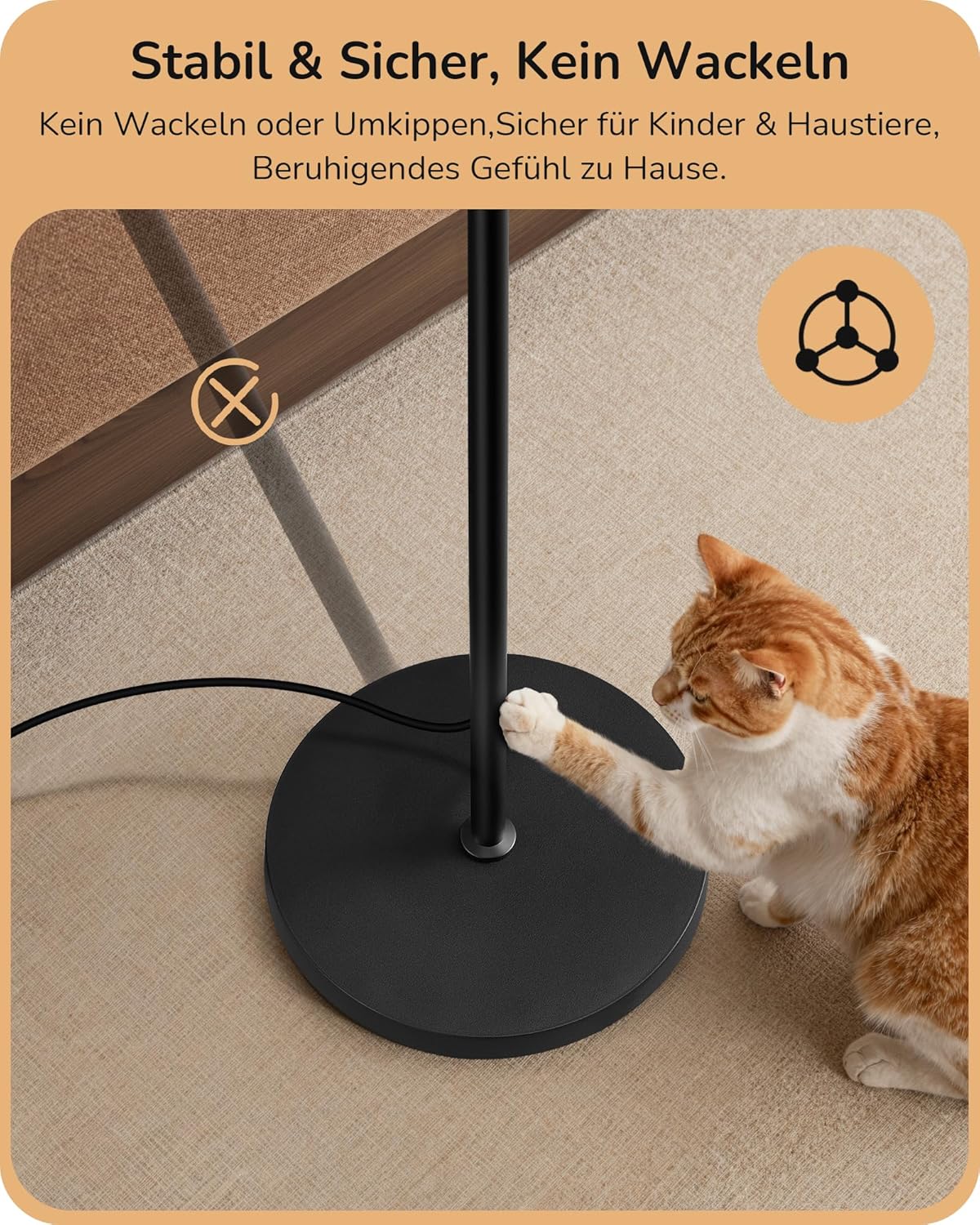 Detalle 2 de EDISHINE Stehlampe Wohnzimmer – Moderne Stehleuchte mit Schwarz Glasfaser-Schirm & Marmorsockel, E27, 6W LED, 2700K