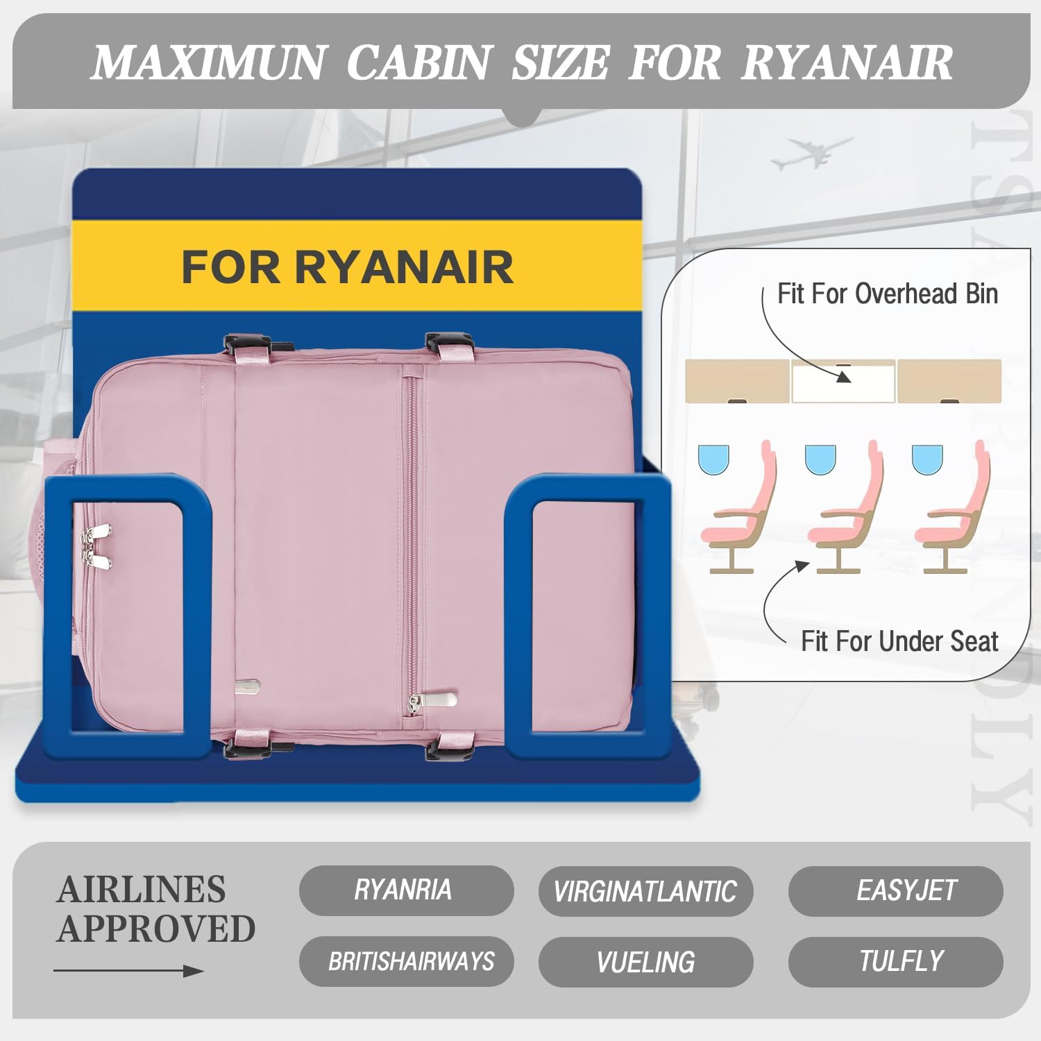 Detalle de Ryanair 40x30x20 Underseat Cabin Bag — Waterproof Travel Backpack with USB Hole, Anti‑Theft Pocket & Trolley Sleeve