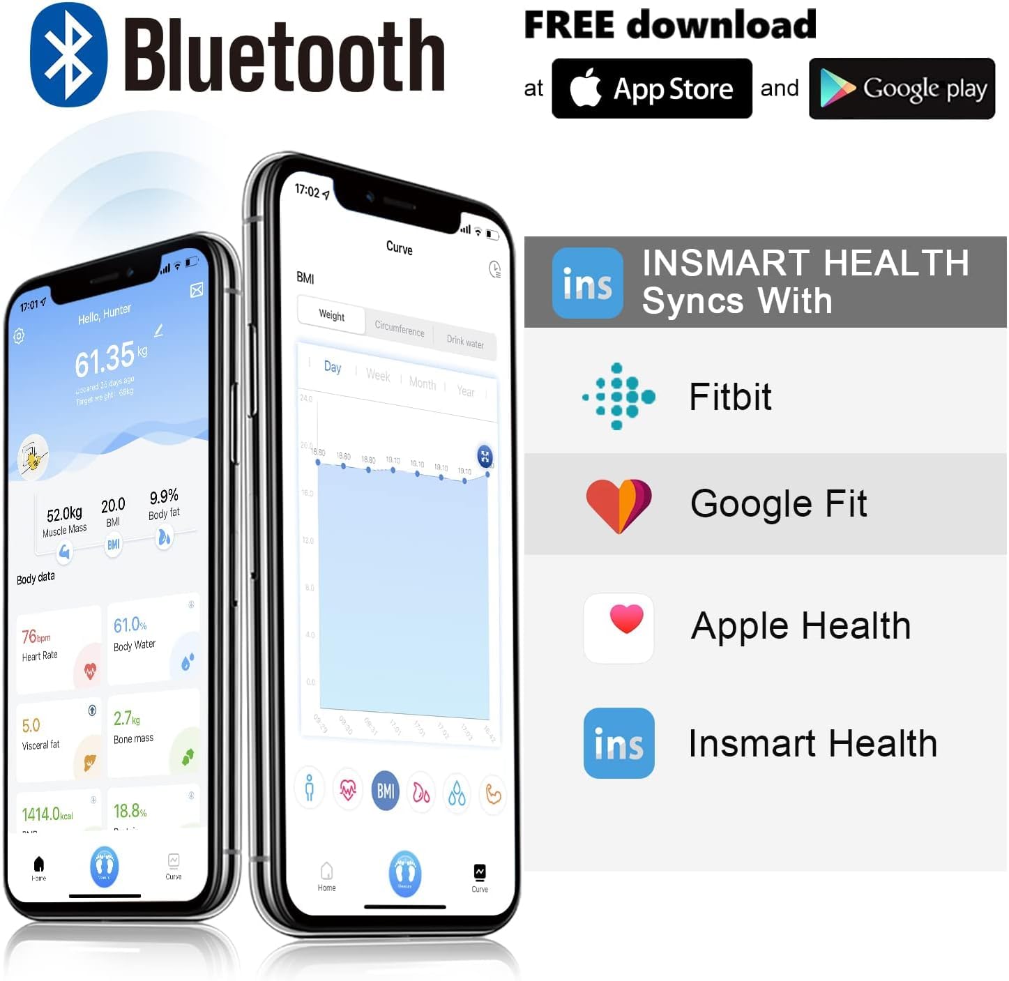 Thumbnail 4 de INSMART Body Fat Scales (White) – Bluetooth digital personal scales with app sync
