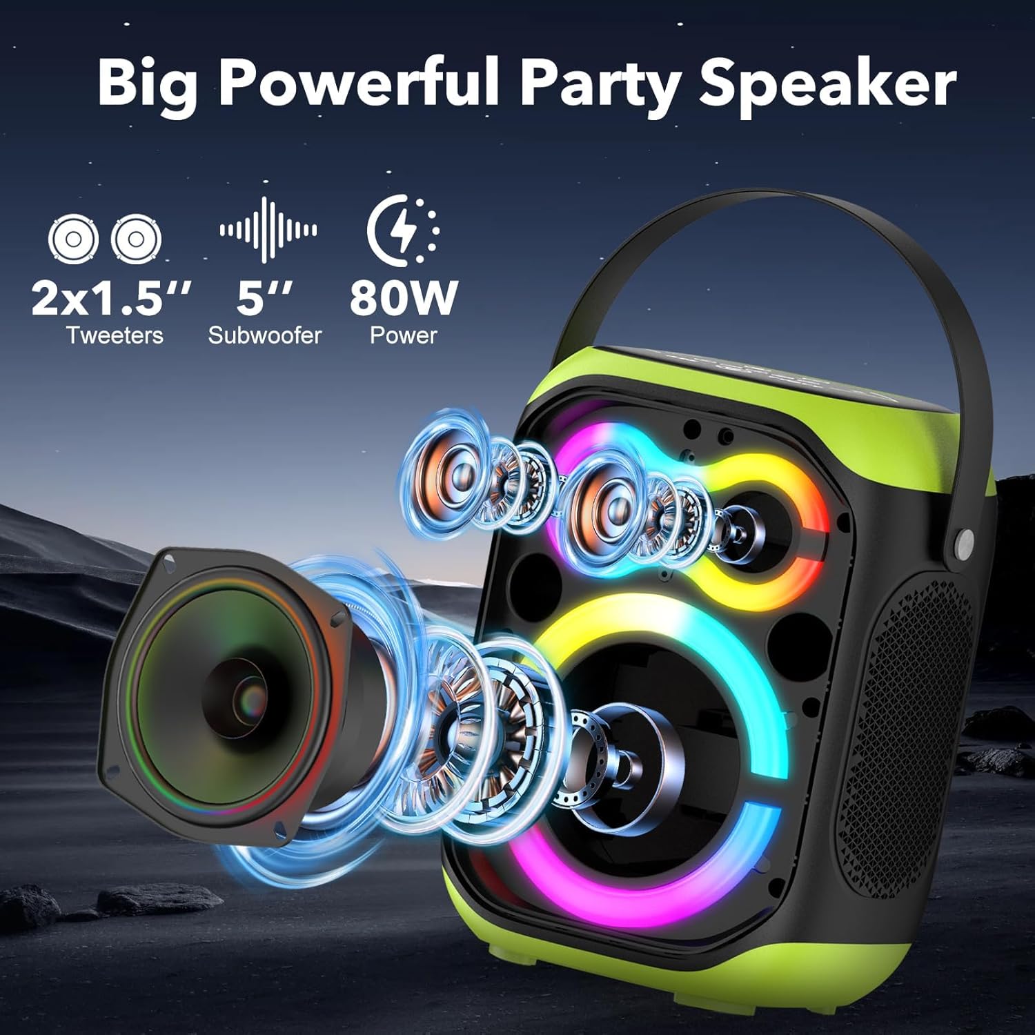 Thumbnail 1 de TYOTY A95 80W Portable Bluetooth Speaker with Subwoofer, LED Lights and TWS pairing