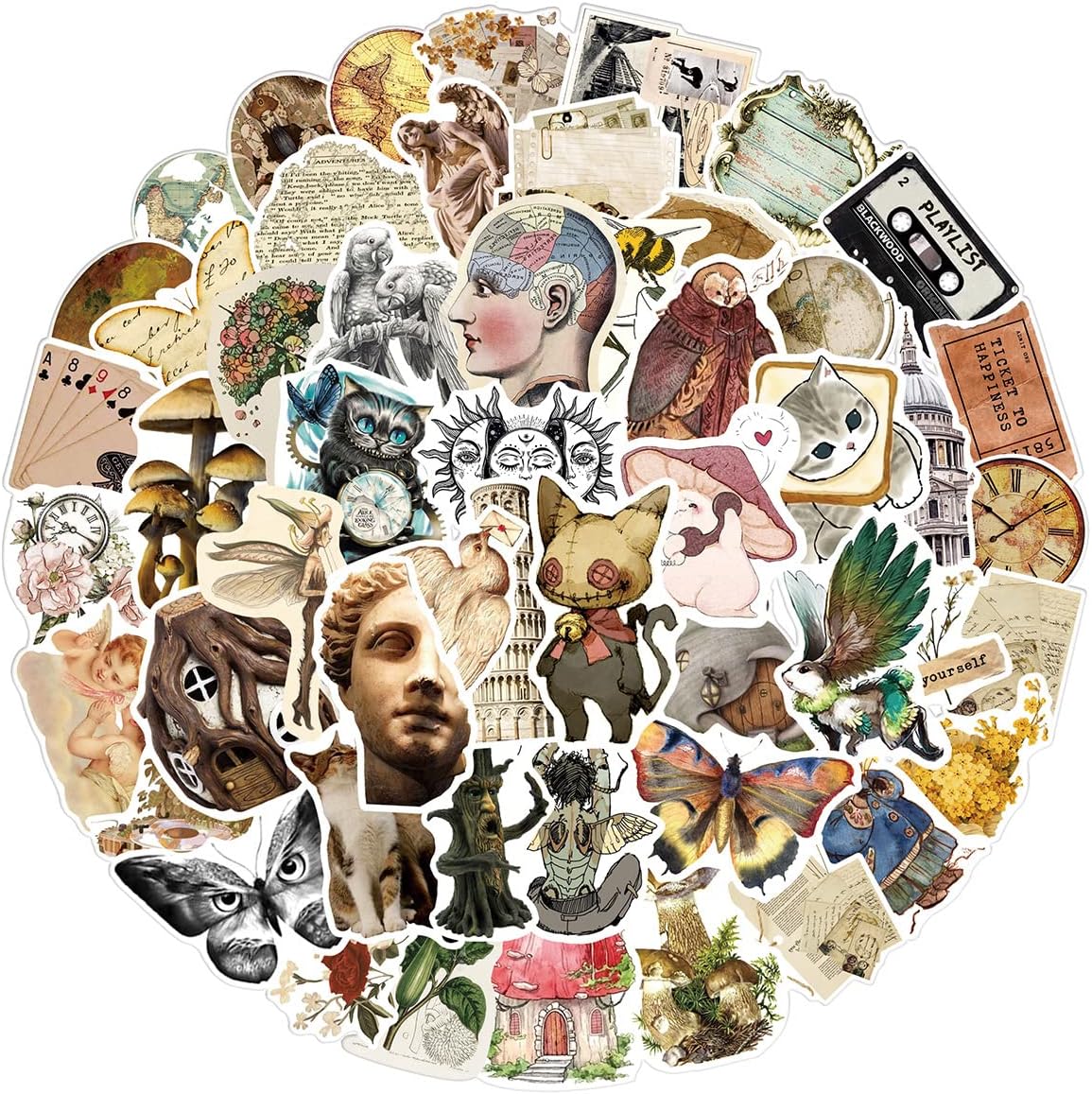 Vintage Pattern Vinyl Stickers, 100-piece pack
