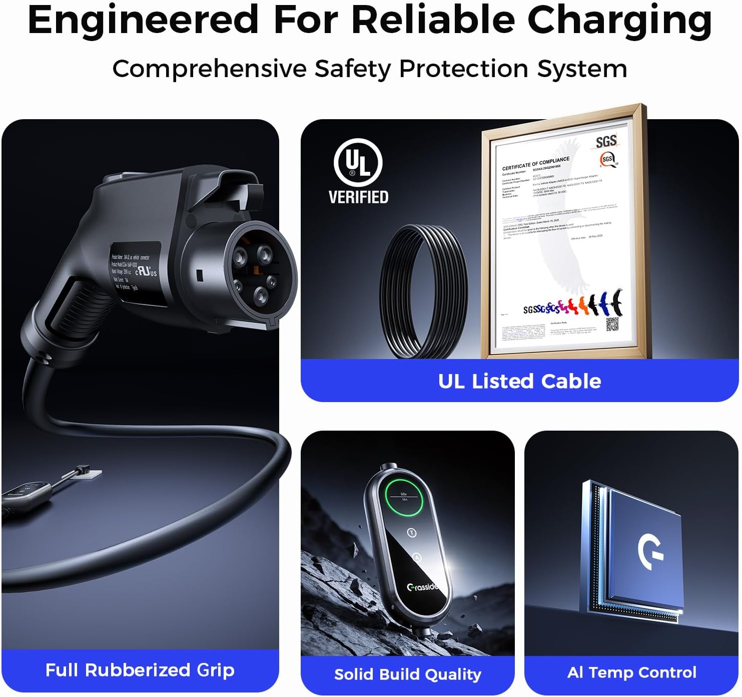 Thumbnail 5 de 2026 Grasside Level 1&2 EV Charger — Portable J1772, 25ft Cord, 8–16A Adjustable, NEMA 5-15/6-20, All-in-One Home & Travel Charging