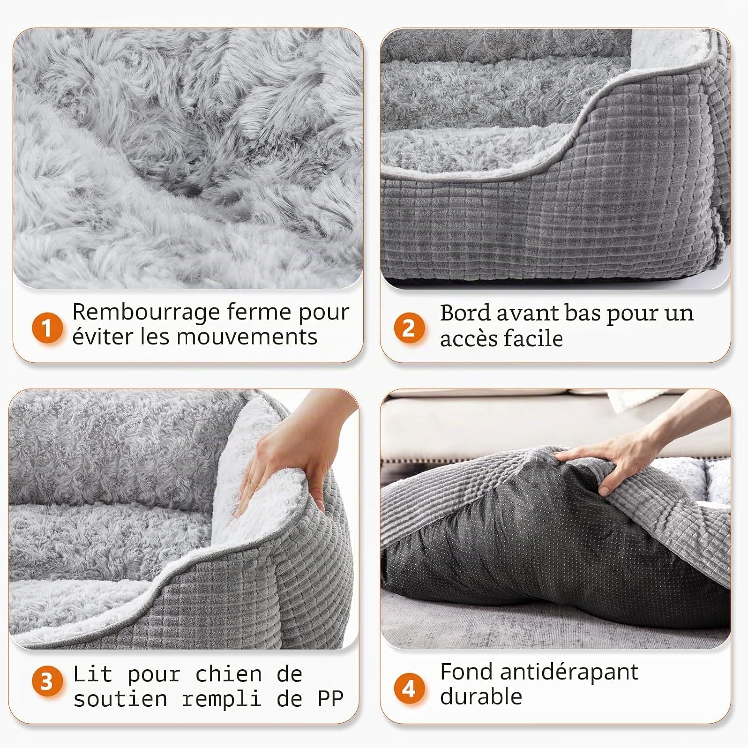 Detalle de JOEJOY Panier Chien Moyen – Lit pour chien doux et antidérapant, gris 76x61x23 cm