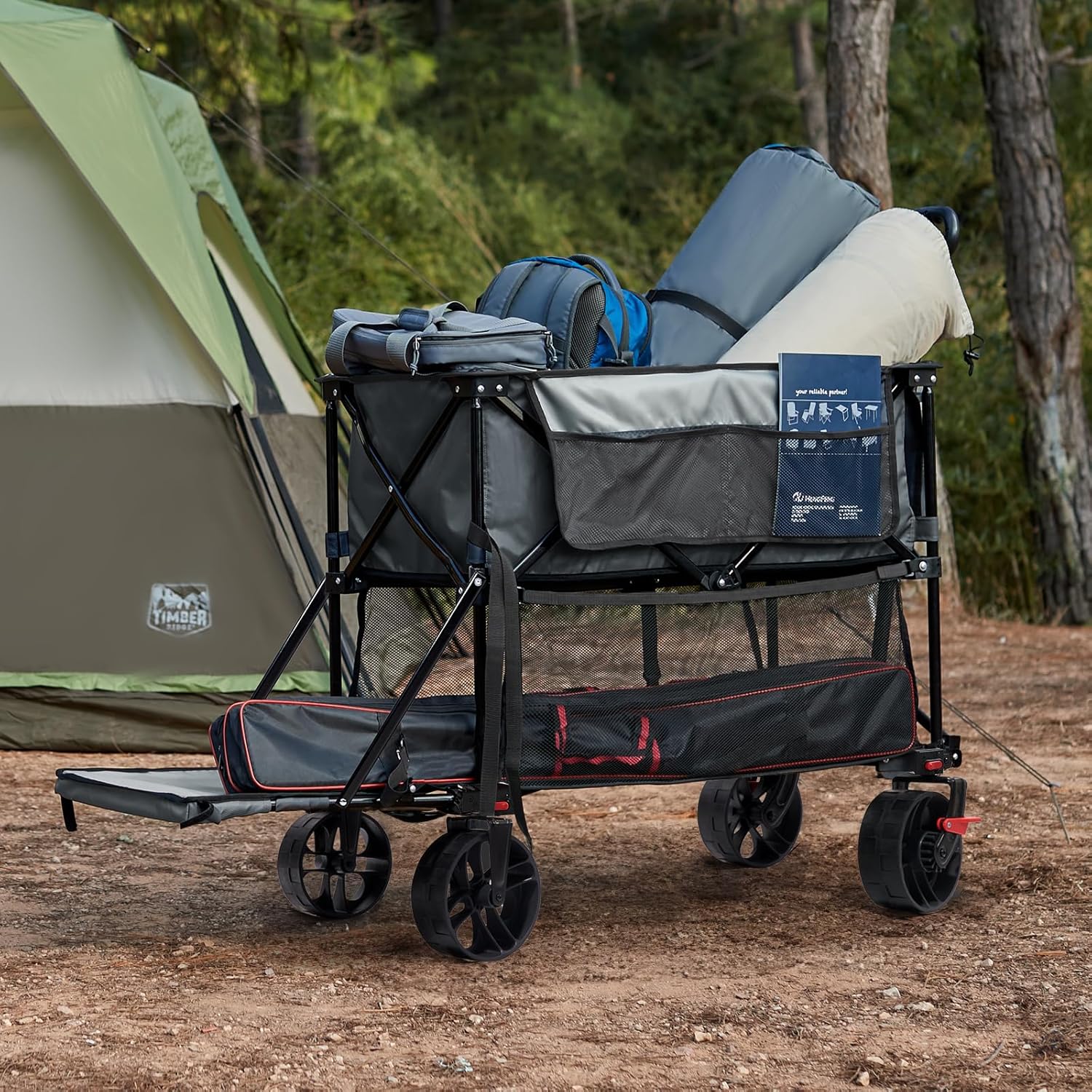 Thumbnail 5 de Timber Ridge 400L Large Capacity Folding Double Decker Wagon Cart (54" Extender) w/ Brakes