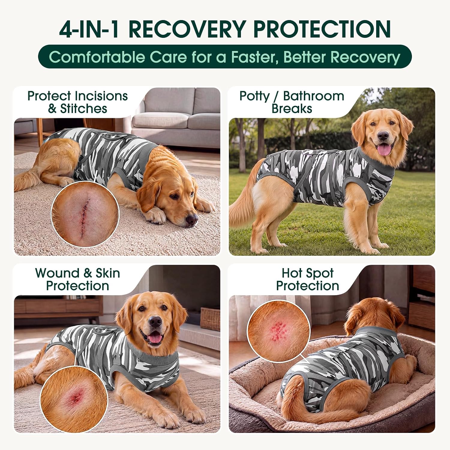 Thumbnail 4 de Kuoser C117-Kuoser-037-Camouflage-XL Dog Recovery Suit for Post-Surgery Care