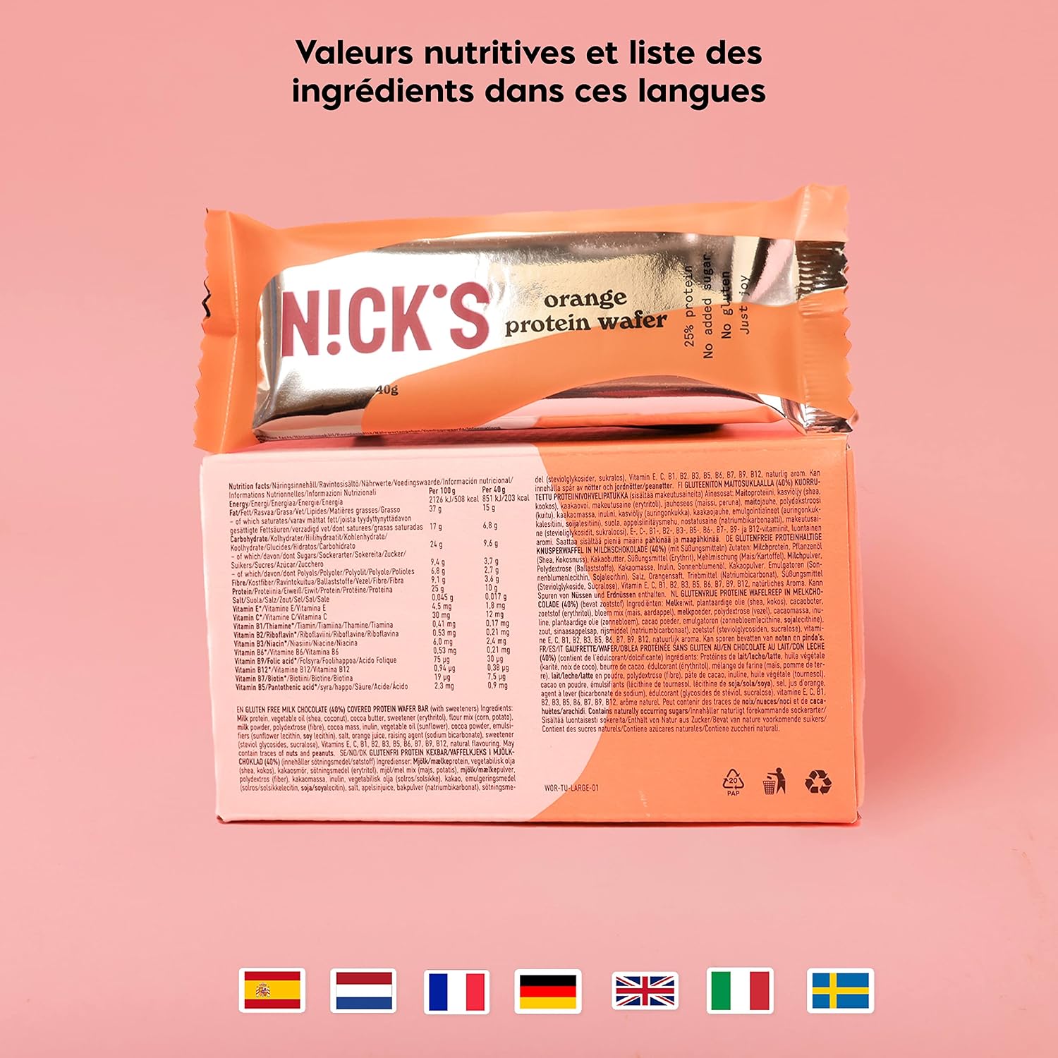 Detalle 2 de NICKS Barre protéinée Sans Sucres Ajoutés Gaufrettes
