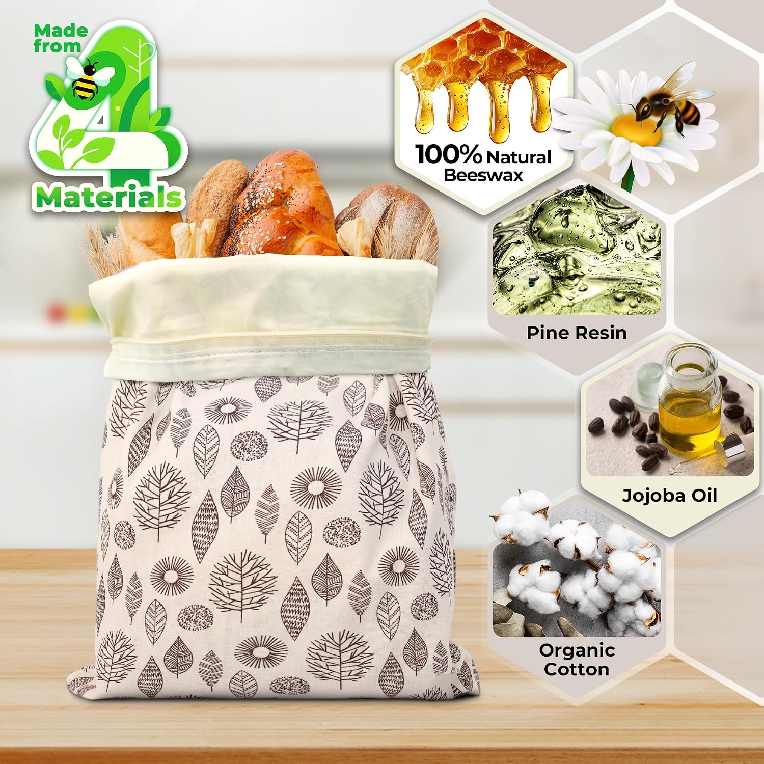 Detalle de OHIYO Reusable Beeswax Bread Bags – 2 Pack, 43x33 cm