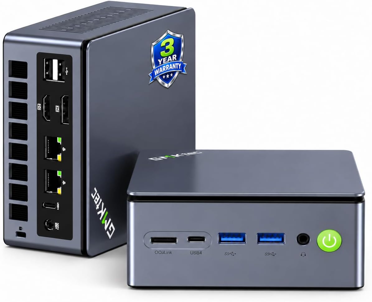 Detalle de GMKtec Nucbox M8 Mini PC with AMD Ryzen 5 PRO 6650H, 16GB DDR5, 1TB NVMe, Dual 2.5GbE LAN, USB4, Oculink