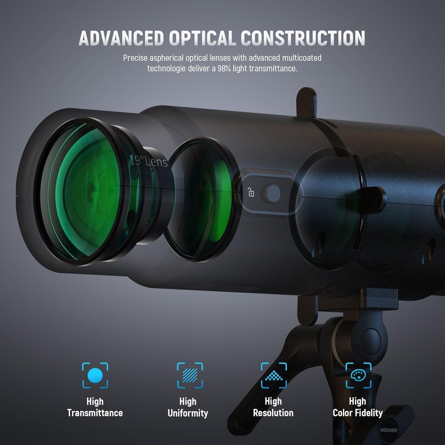 Thumbnail 3 de NEEWER LS-300 Spotlight Optical Snoot for 300W Bowens Mount LED video lights with 16 gobo projection lens