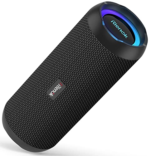 Detalle de RIENOK Altavoz Bluetooth 30W Portátil: potencia, impermeabilidad IPX7 y RGB para fiestas al aire libre