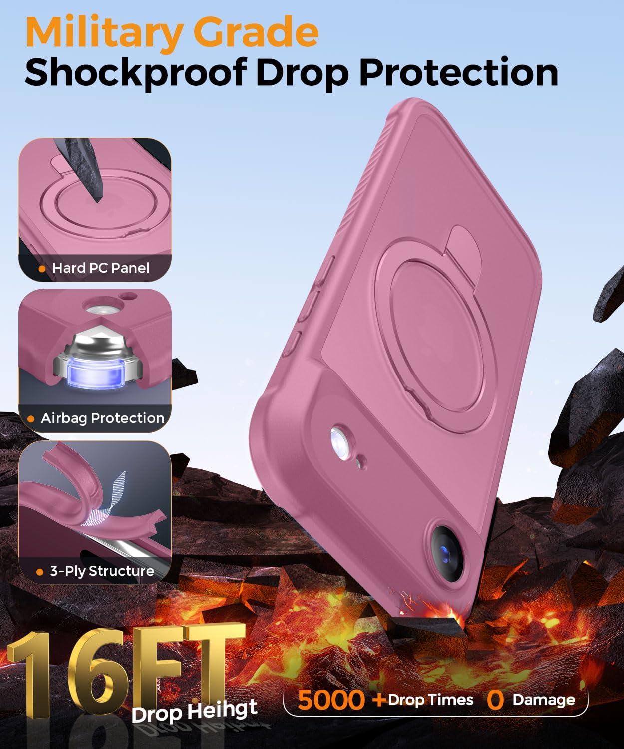 Detalle de MOCCA Design for iPhone 17 Pro Case with MagSafe, Invisible Magnetic Ring Stand & Military Drop Protection (Lavender Purple)