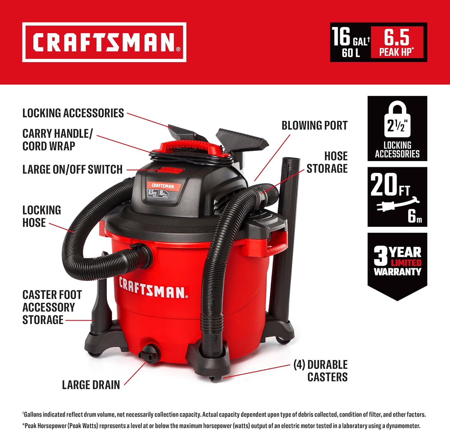 Detalle 2 de Craftsman CMXEVBE17595 6.5 Peak HP wet/dry vac