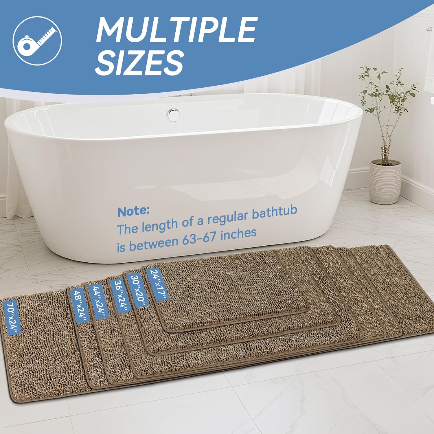 Thumbnail 1 de Bcoimo Bathroom Rugs 24x17: Non-Slip, High-Absorbency Bath Mat with Rubber Backing