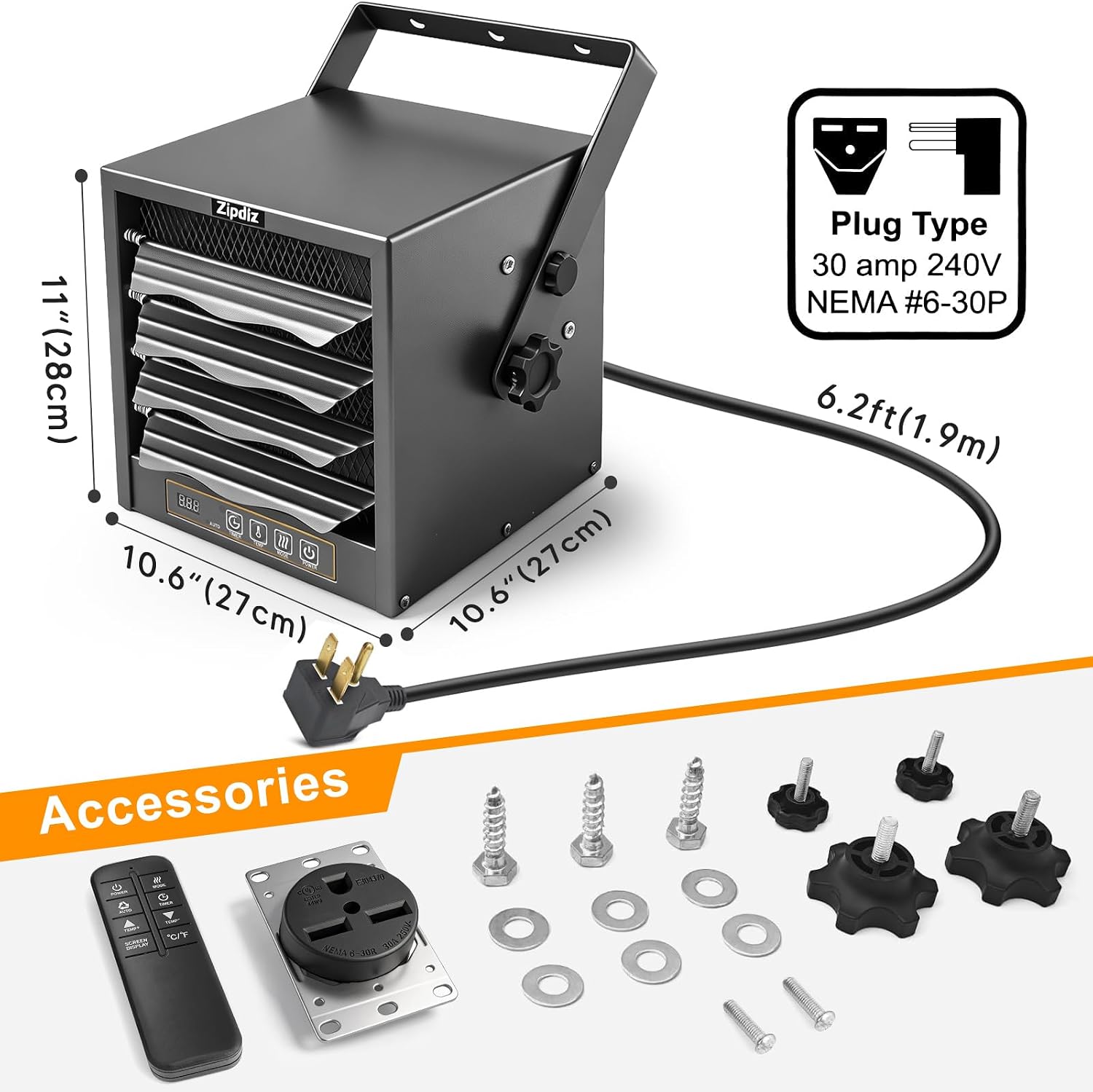 Detalle de Zipdiz 4800W Electric Garage Heater, 240V Fan-Forced, Ceiling Mount