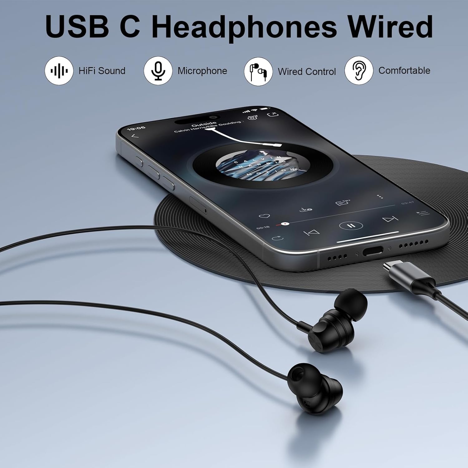 Thumbnail 1 de Wired USB‑C Earphones with Microphone for iPhone & Android – In‑Ear Earbuds with DAC