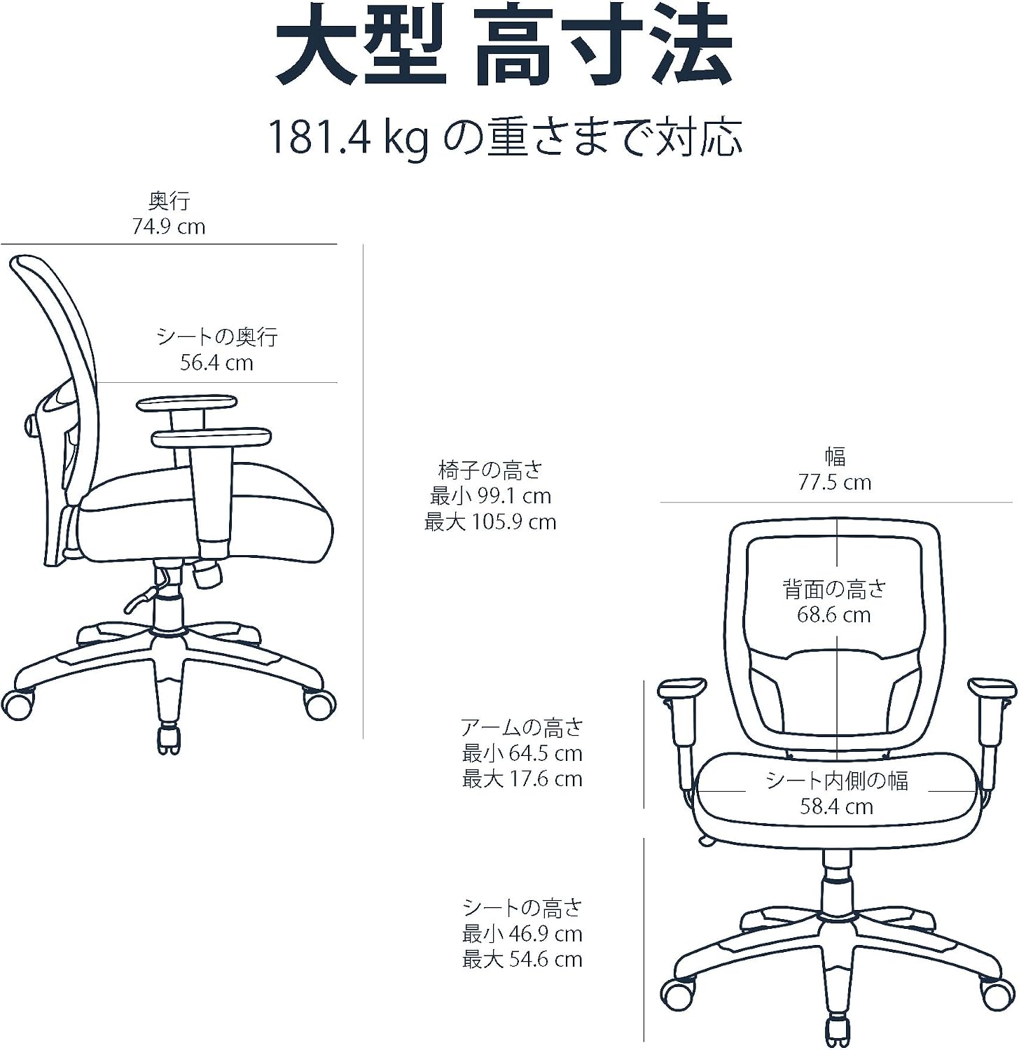 Detalle de Amazonベーシック メッシュデスクチェア ワイド座面・厚さ8cmクッション・ランバーサポート付き 181kg対応