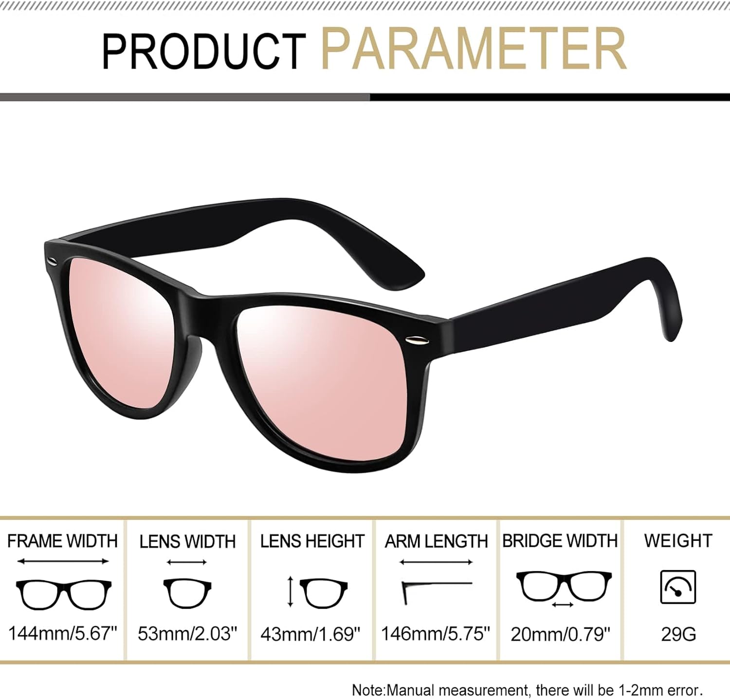 Detalle 2 de Joopin Gafas de Sol Polarizadas UV400 espejo rosa