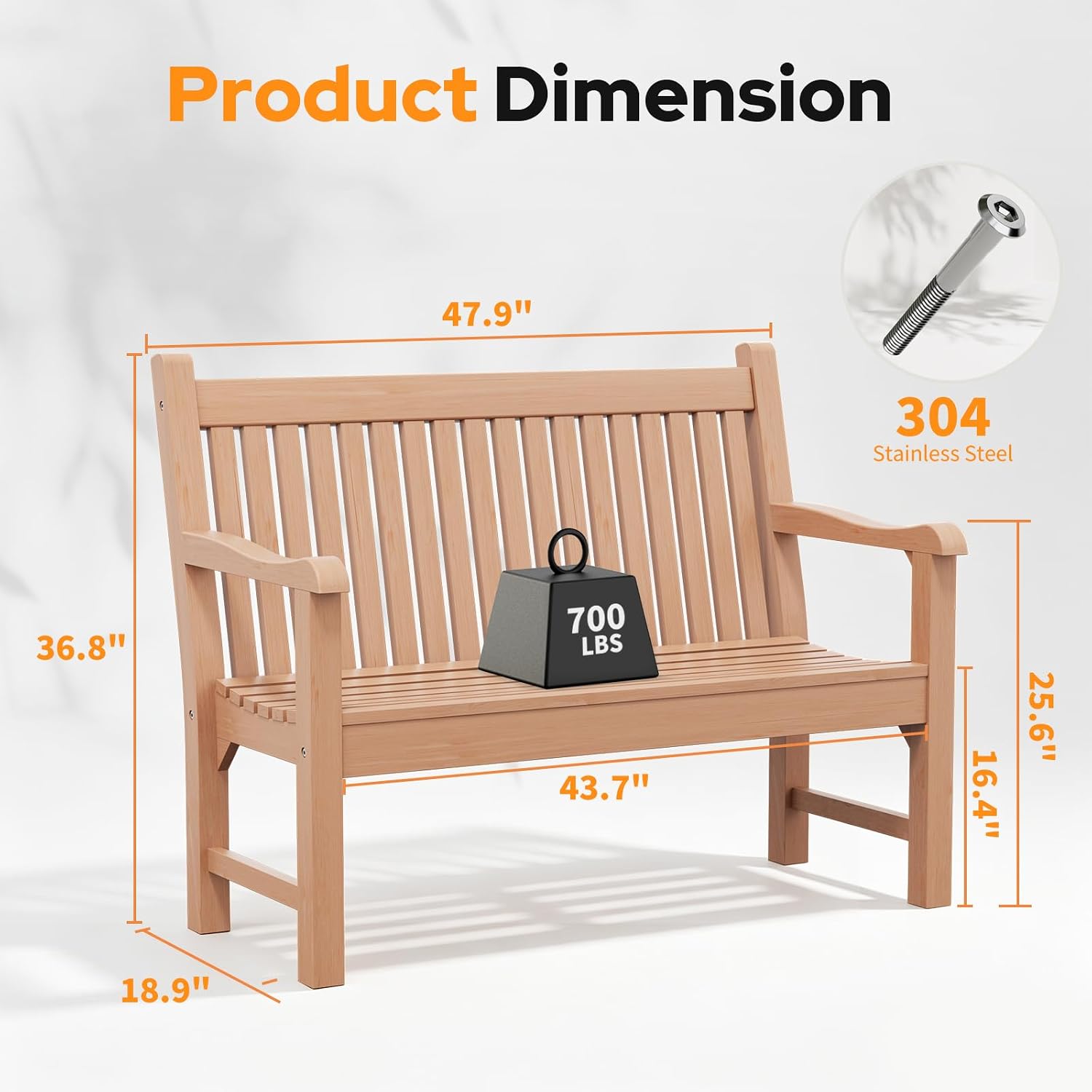 Detalle de Psilvam MTOB01 Outdoor Bench for Two, Teak Color, 700 lb Capacity