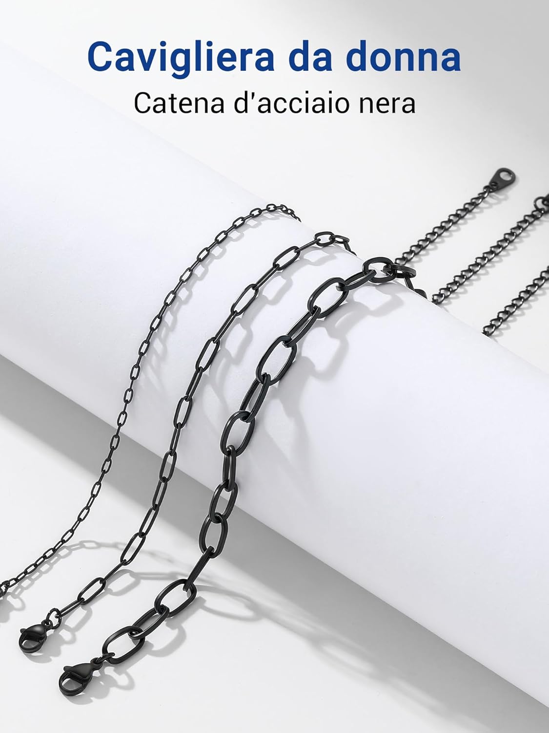 Thumbnail 2 de PROSTEEL Cavigliera donna in acciaio inox 316L con catena a clips (2 o 3 pezzi) – estetica minimalista