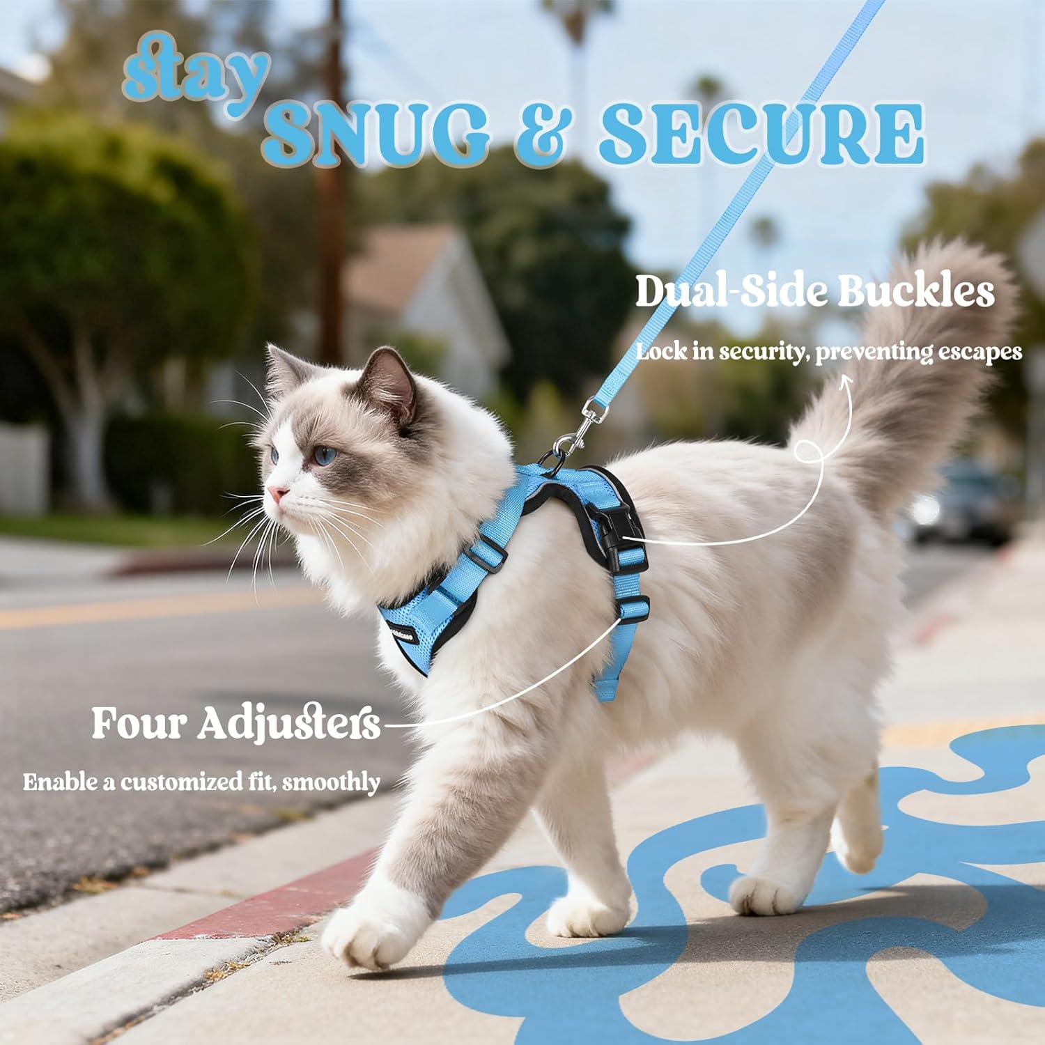 Thumbnail 5 de Rabbitgoo Cat Harness and Lead Set (Sky Blue, Size M) – Adjustable, Escape-Proof Walking Kit for Medium to Large Cats
