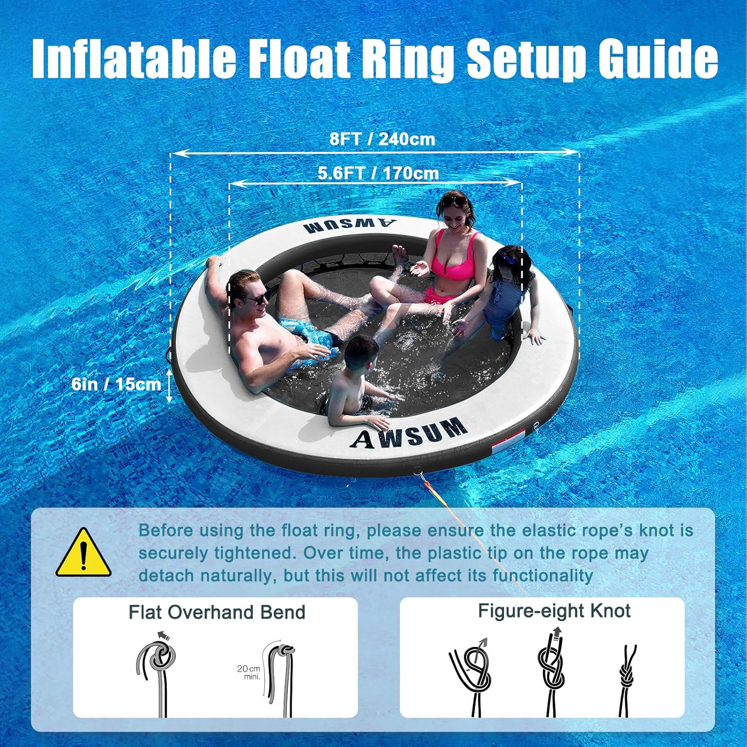 Thumbnail 3 de AWSUM Inflatable Water Hammock Round Floating Ring - 8ft Island for Lakes, Pools, and Rivers