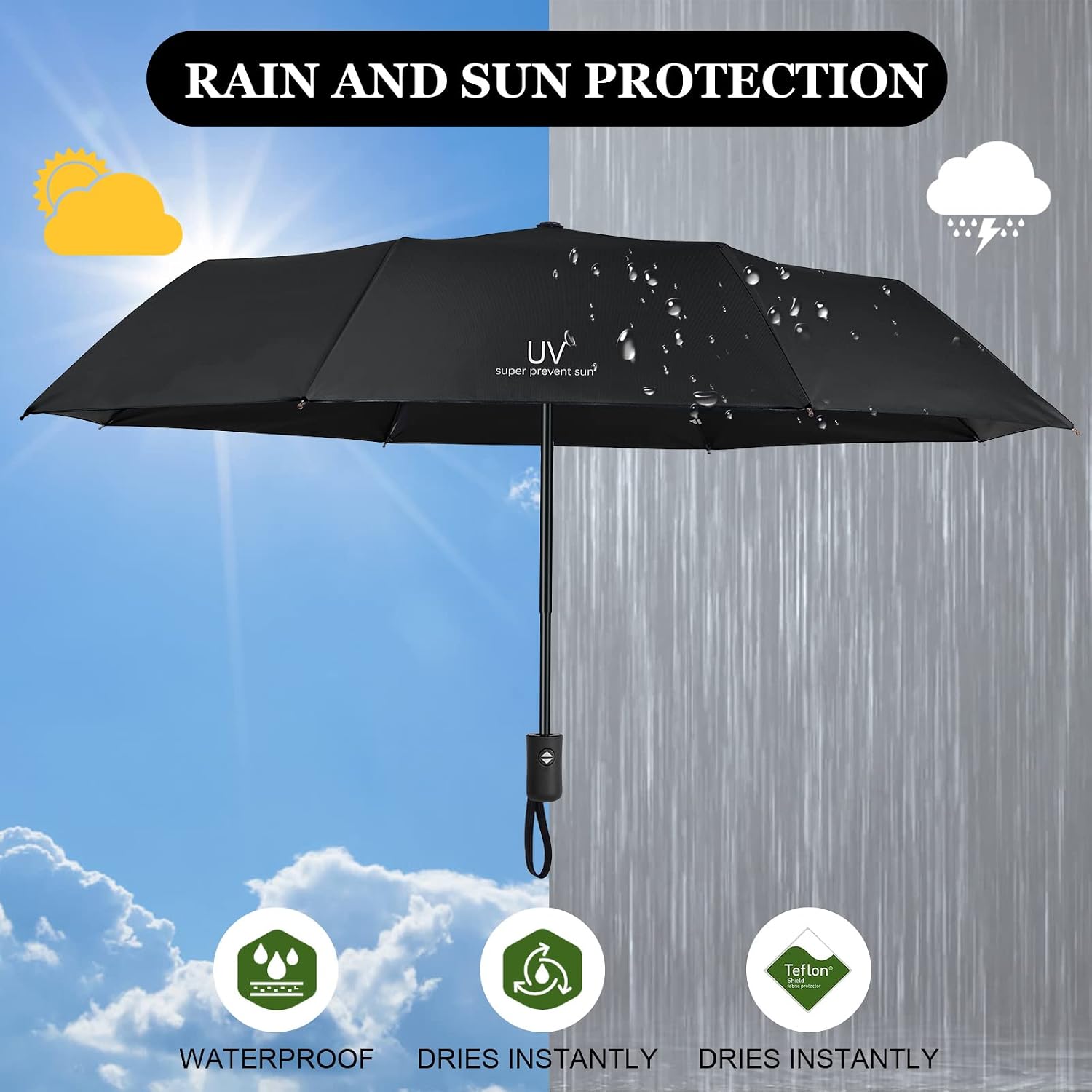 Thumbnail 4 de Vicloon Regenschirm Auf-Zu-Automatik 100 cm