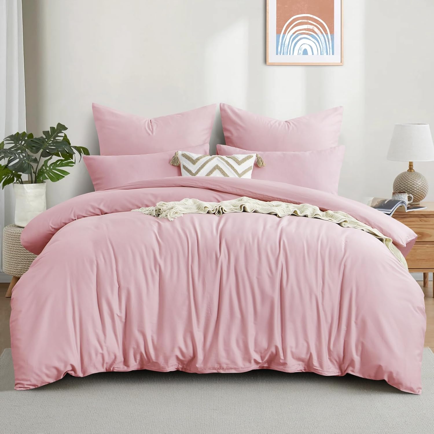 Thumbnail 1 de Aisbo Bettwäsche 200x220 cm aus Baumwolle, Rosa – 3-teiliges Set mit Reißverschluss