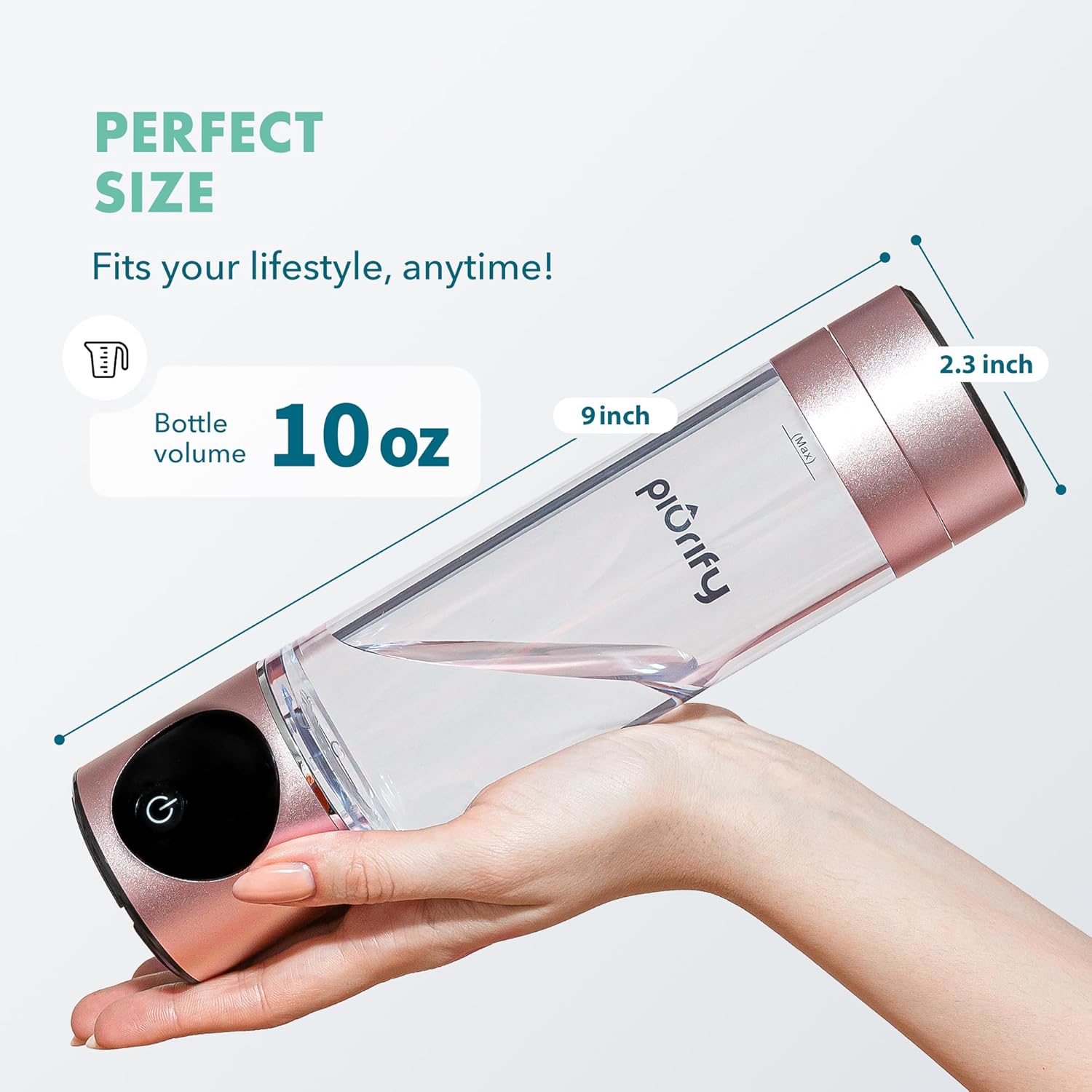 Detalle 2 de PIURIFY Hydrogen Water Bottle Generator (Up to 4100+ PPB) — SPE/PEM Certified H2, Rechargeable, 10 oz (Pink)