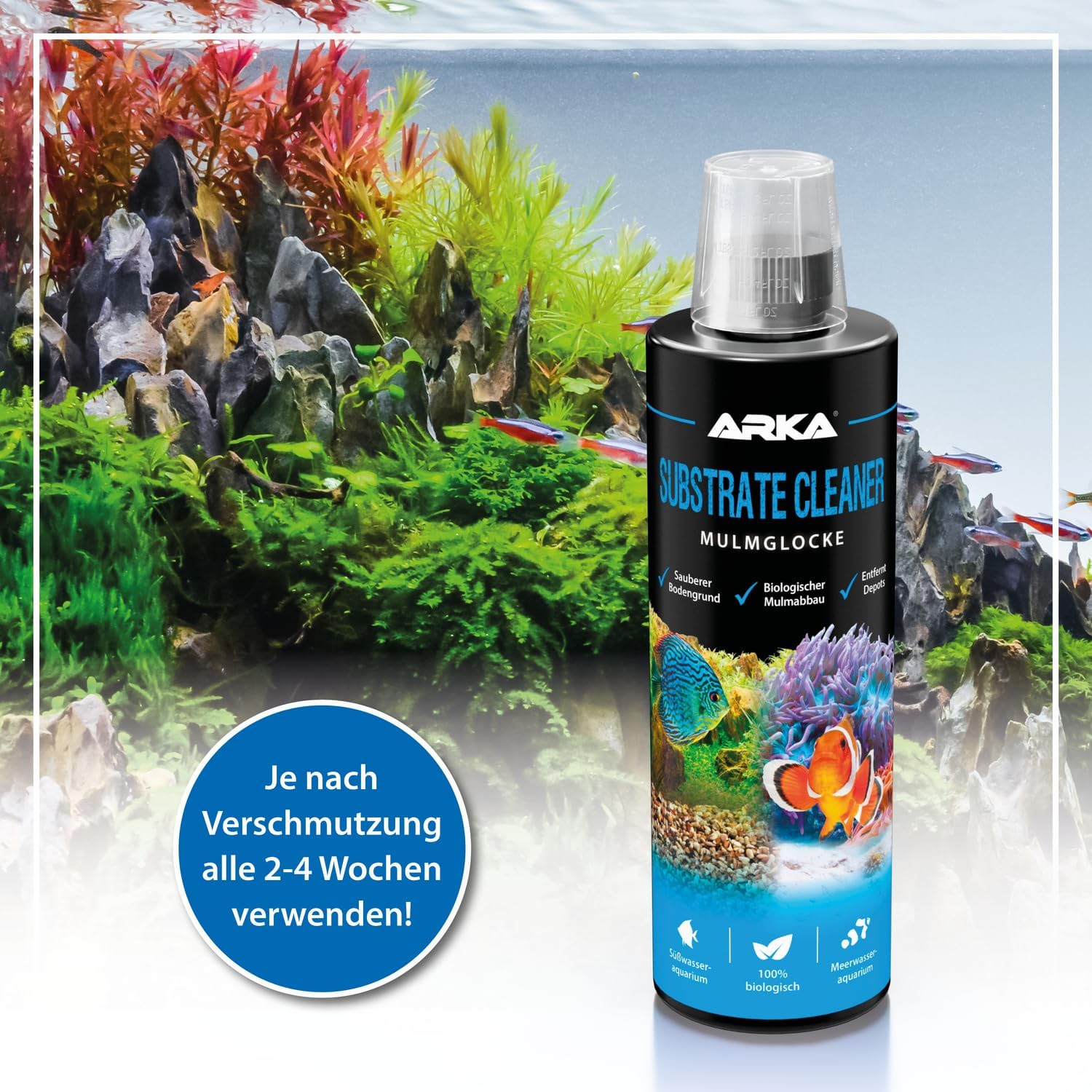Detalle de Mulmsauger Aquarium 473 ml – ARKA Substrate Cleaner: Flüssiger biologischer Bodengrundreiniger gegen Mulm, Schlamm und Futterreste