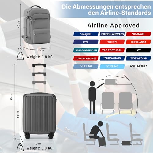 Thumbnail 1 de COOLIFE set de Maleta de Cabina 55x40x20 cm + Mochila de Negocios azul marino (2 piezas) con cerradura TSA y ruedas dobles