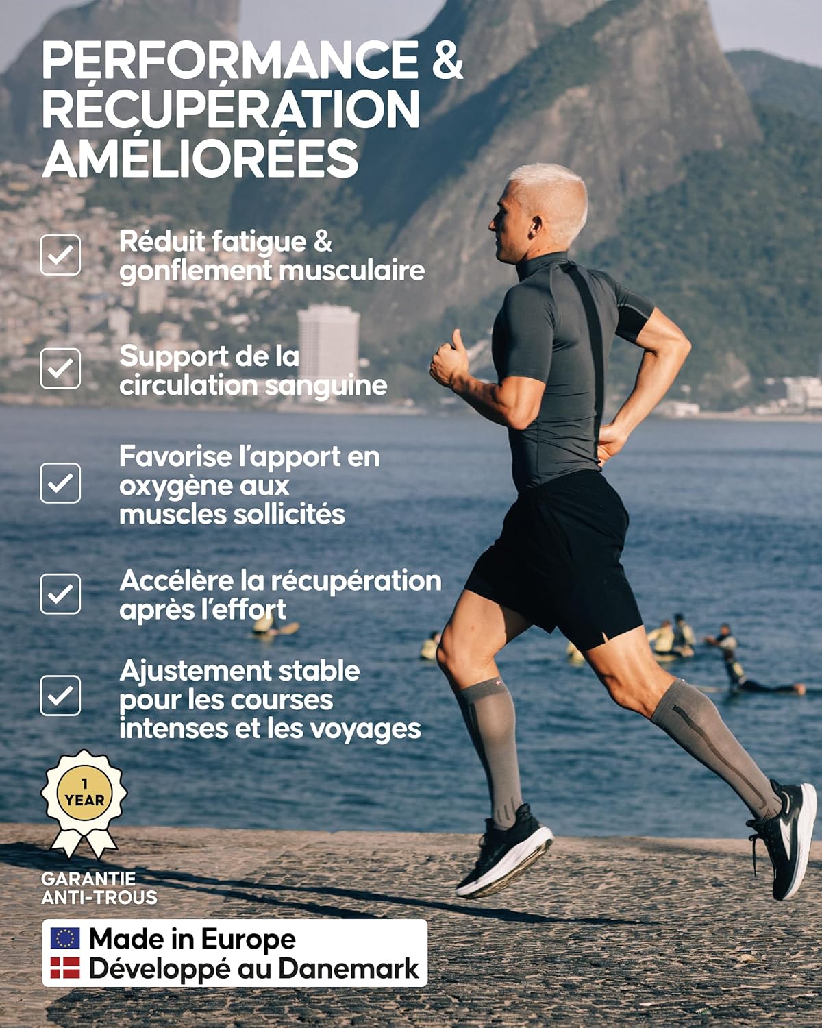 Thumbnail 2 de DANISH ENDURANCE Chaussettes de compression 21-26 mmHg unisex pour la récupération (lot 1 ou 2)