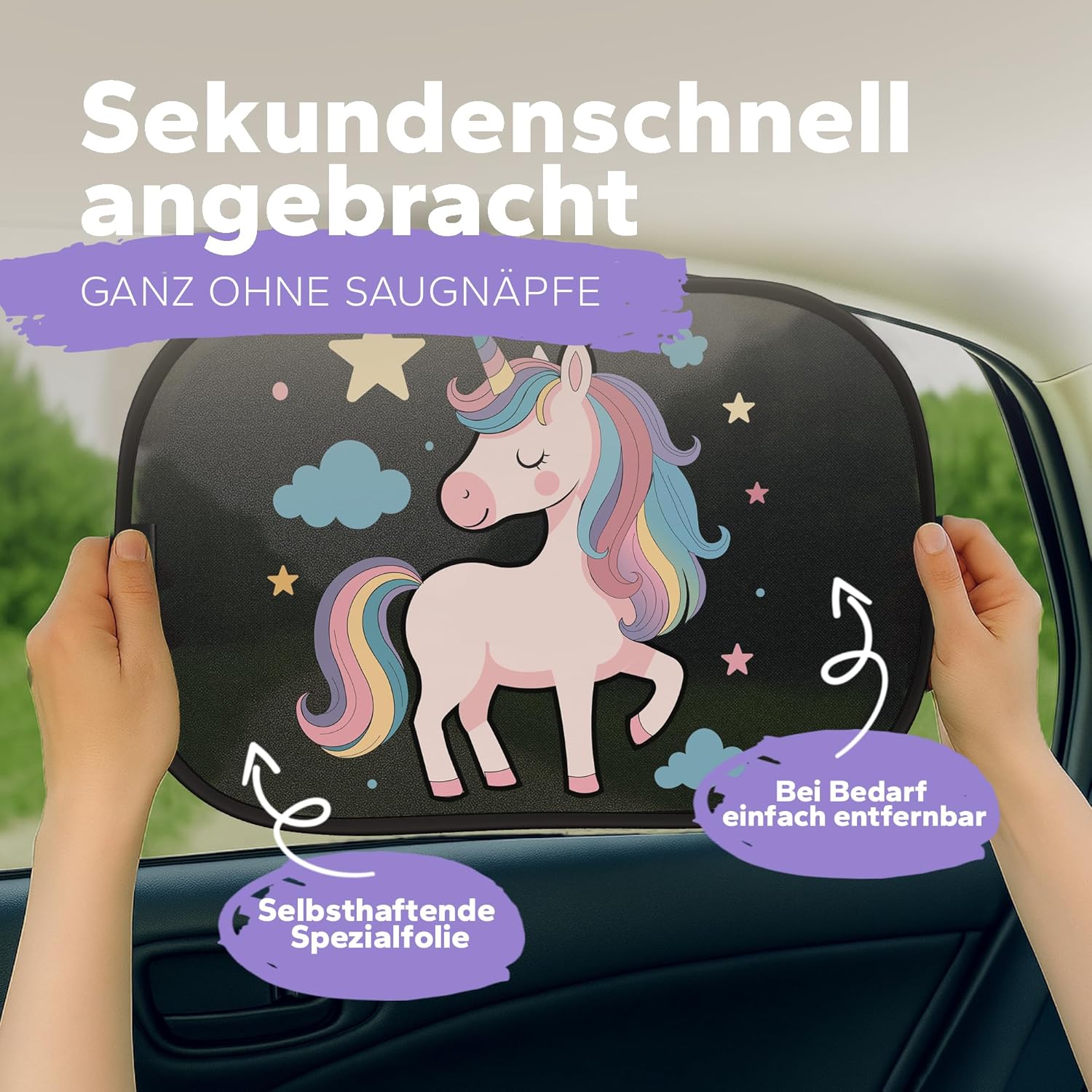 Thumbnail 5 de Sonnenschutz Auto Baby & Kinder mit UPF50+ (DEKRA geprüft, KBA-zugelassen) – Sonnenschutz Seitenscheibe Einhorn