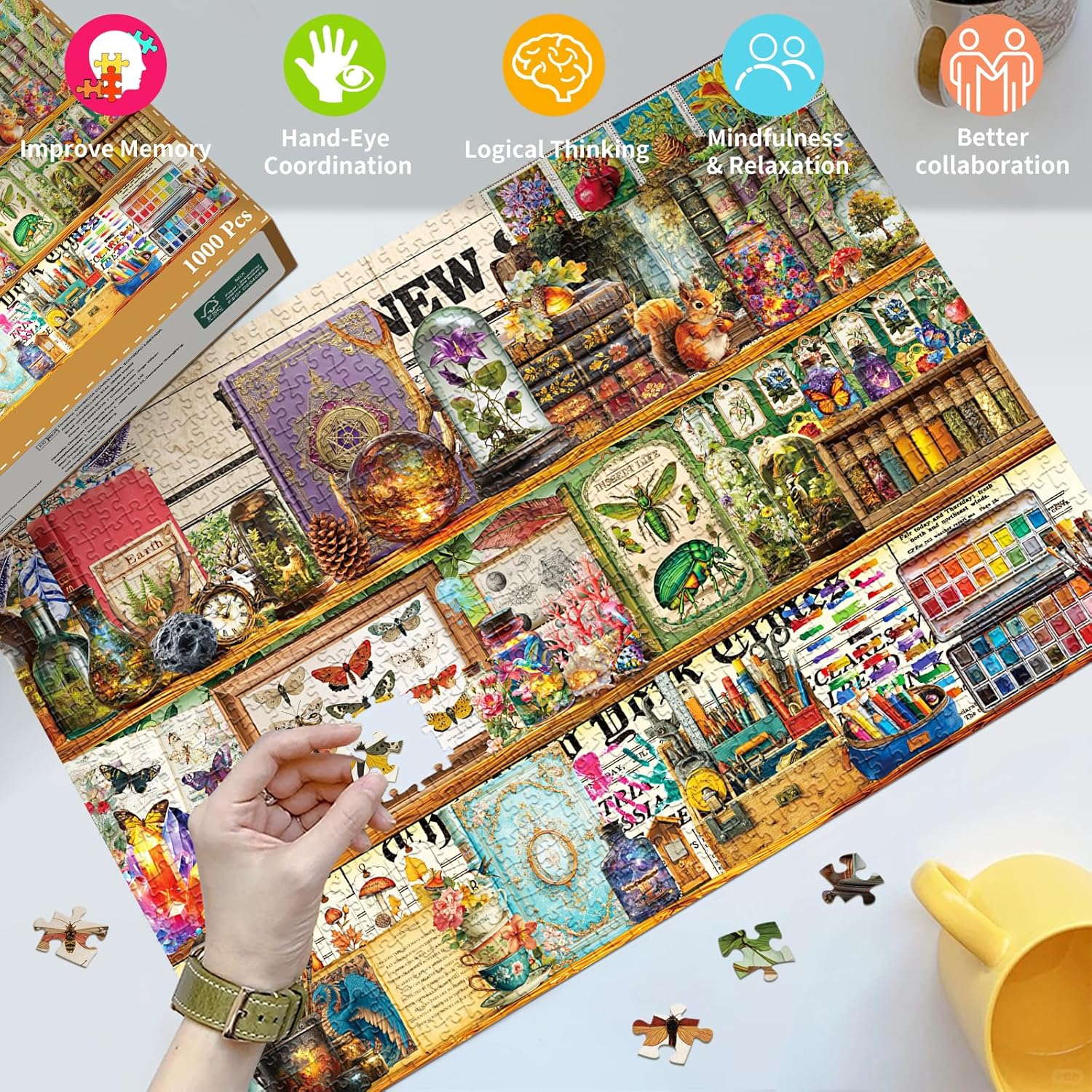 Thumbnail 3 de HUADADA 1000-Piece Jigsaw Puzzle for Adults – Vintage Fantasy Bookshelf (27.5 x 19.7 inch)