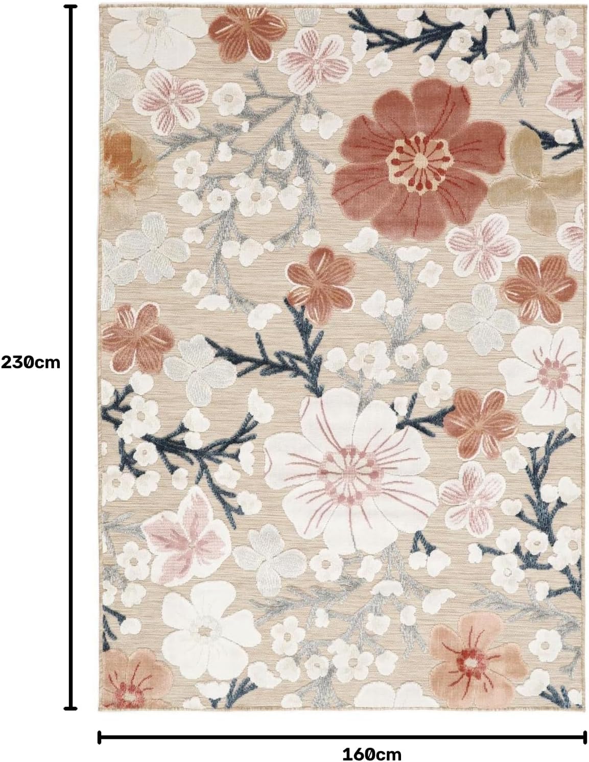 Detalle de RugVista Cherri Indoor/Outdoor Rug, 160 x 230 cm, Beige/Pink, UV-Resistant