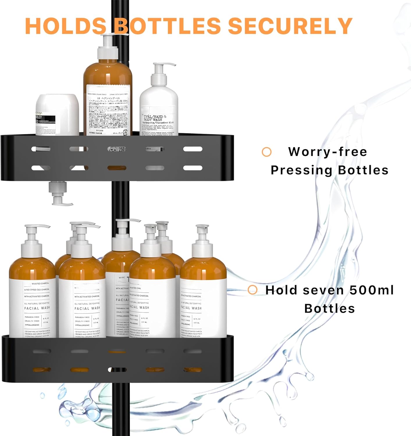 Thumbnail 3 de Kegii Telescopic Shower Caddy Corner black corner shower shelf with hooks