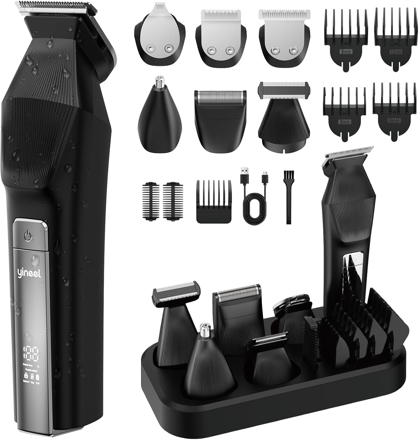 Detalle de Yineel 6-in-1 Haarschneidemaschine & Barttrimmer-Set für Herren (IPX7, USB‑C, 6 Aufsätze)