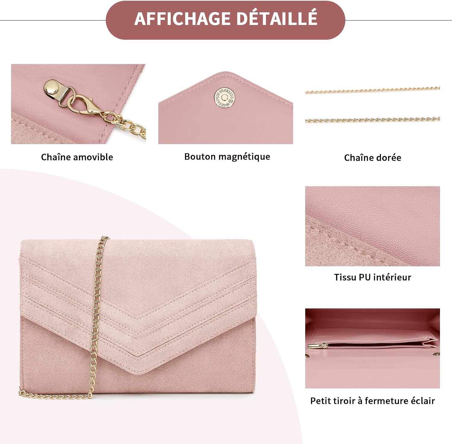Thumbnail 5 de Miss Lulu Femme Pochette et Clutches – Sac à Main avec Bandoulière de Chaîne pour Cérémonie et Mariage