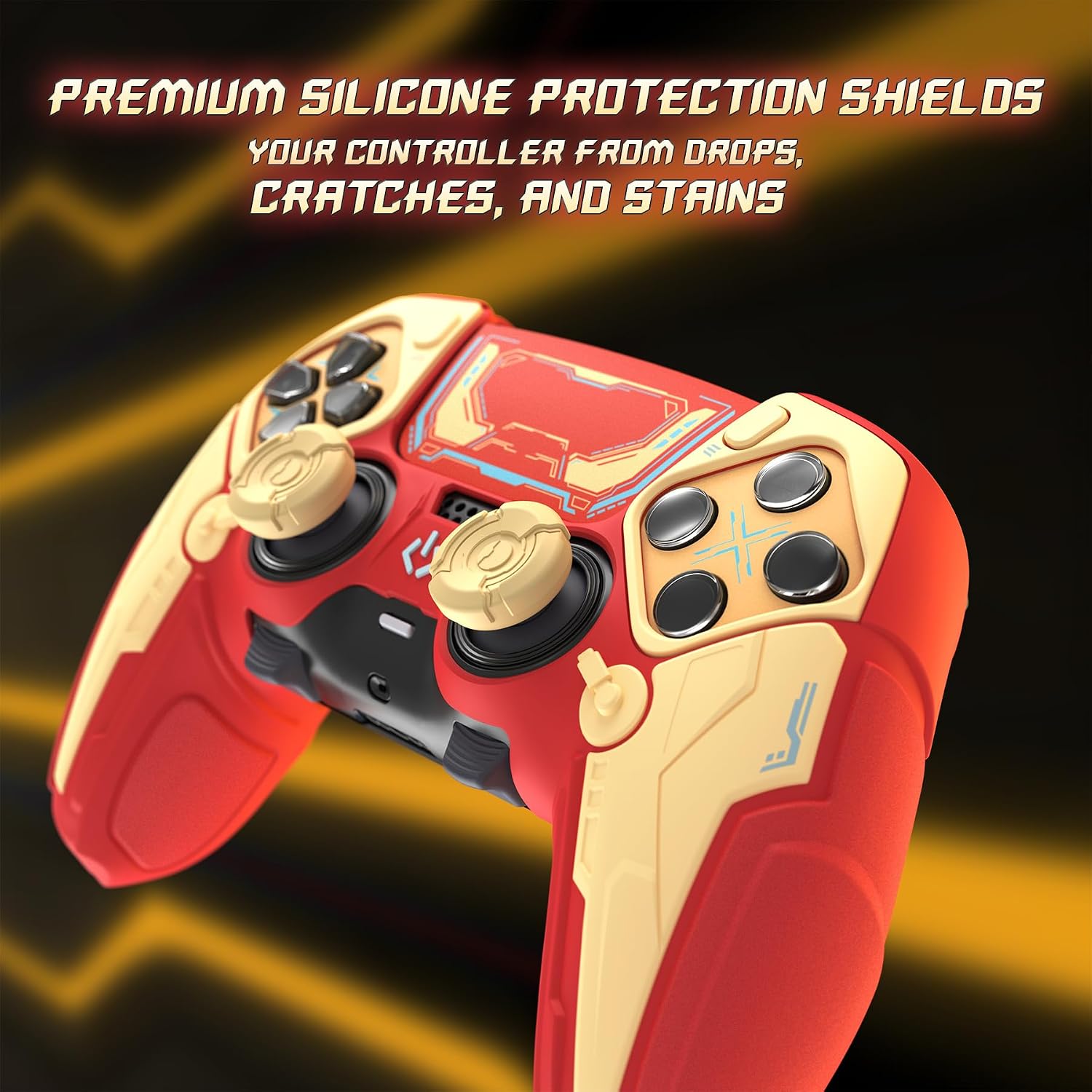 Thumbnail 6 de playvital Silicone Cover Skin for PS5 Edge Controller – Mecha anti-slip grip protector (Crimson Red & Iron Yellow)