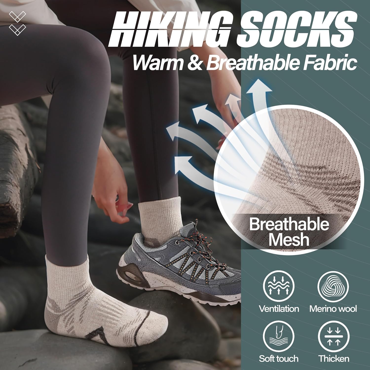 Thumbnail 6 de ANTSANG 6 Pairs Merino Wool Quarter Ankle Hiking Socks with Compression and Cushioning