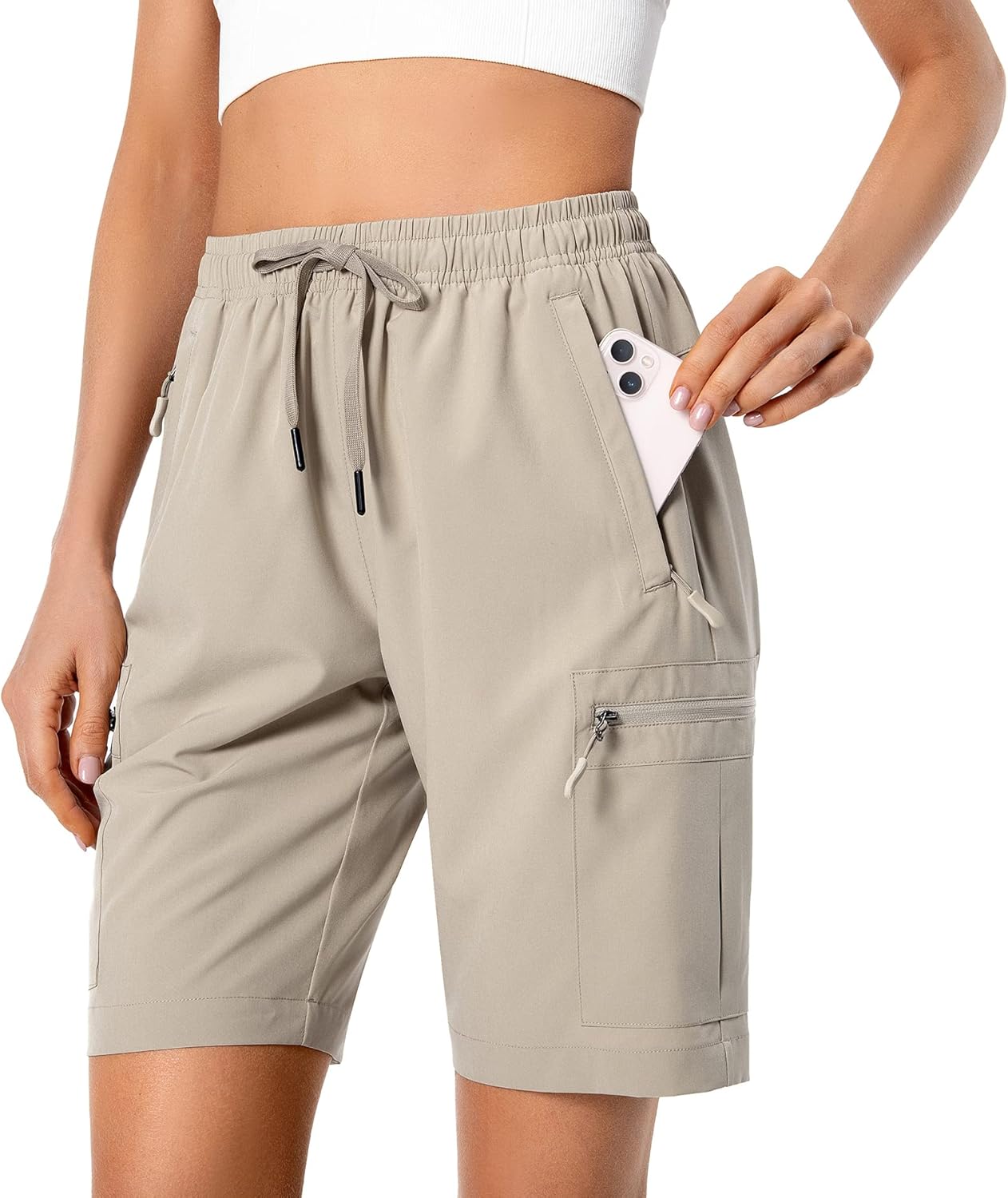 Detalle de Hugut Women's Lightweight Hiking Cargo Shorts: Quick-Dry, Water-Resistant & Pockets for Outdoor Adventures