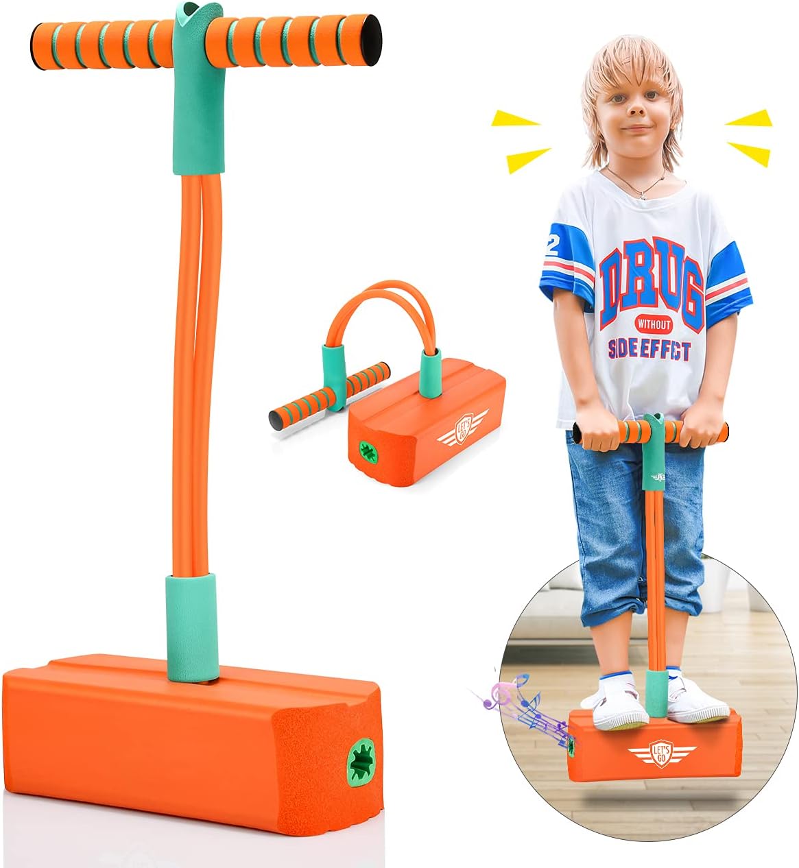 Foam pogo jumper for kids, 5 squeaks