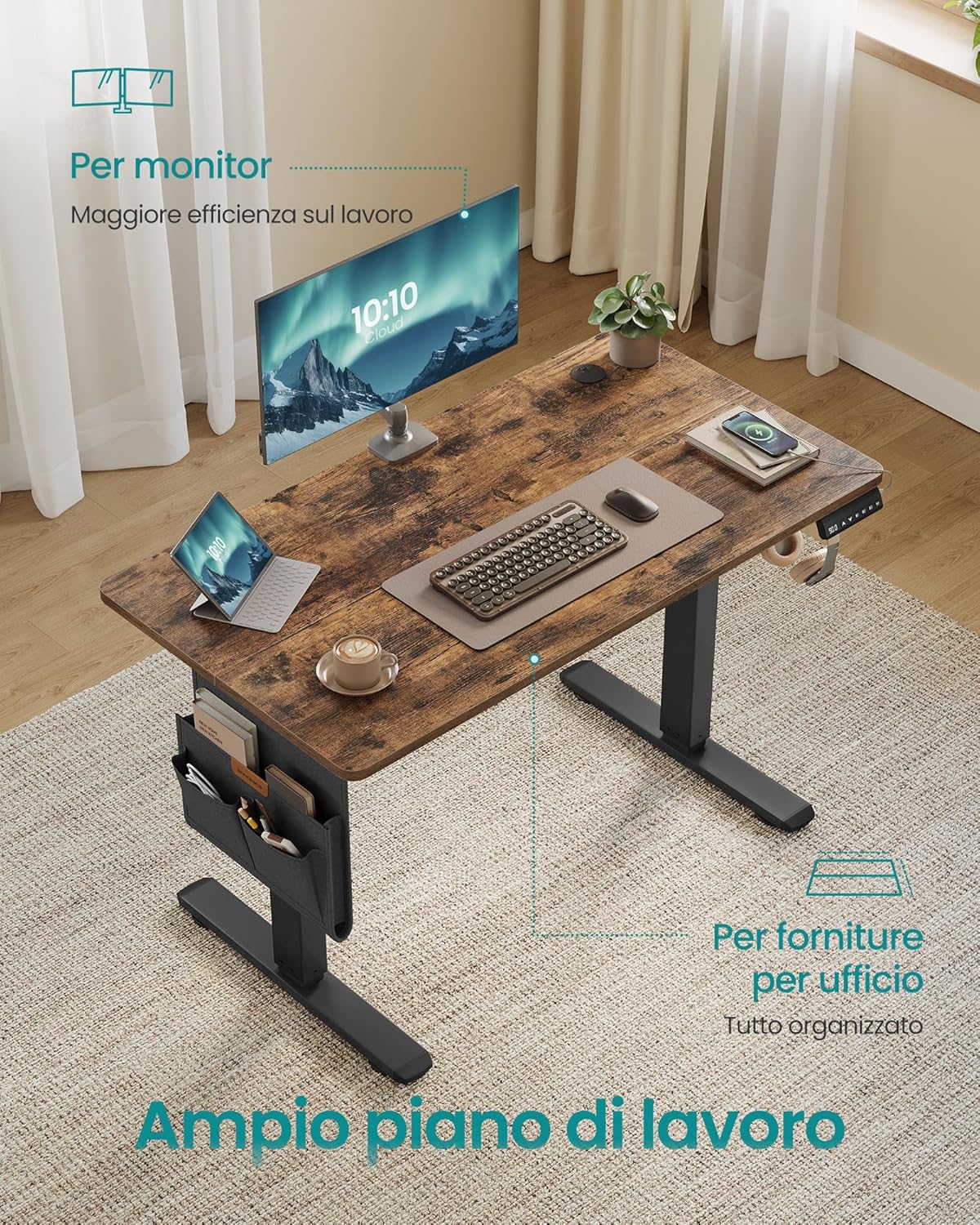 Thumbnail 4 de SONGMICS Scrivania regolabile in altezza elettrica LSD130KD01 100x60 cm con memoria per 4 posizioni e porta USB-C