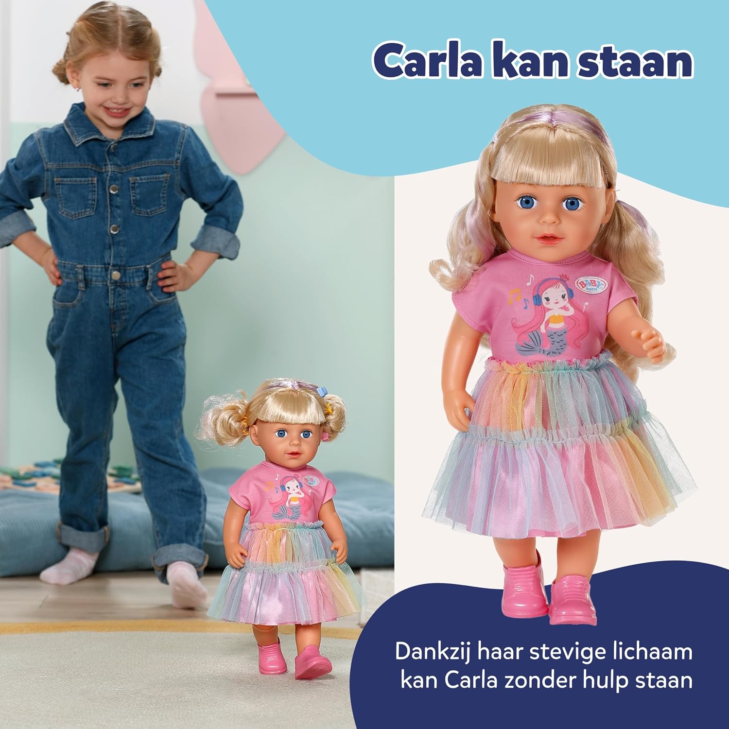Detalle de BABY born Carla 43 cm stylingpop met lang blond haar en 7 accessoires
