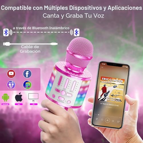 Detalle de Micrófono inalámbrico Bluetooth Karaoke MicQutr: portátil, con luz y altavoz de 6 W para todas las edades