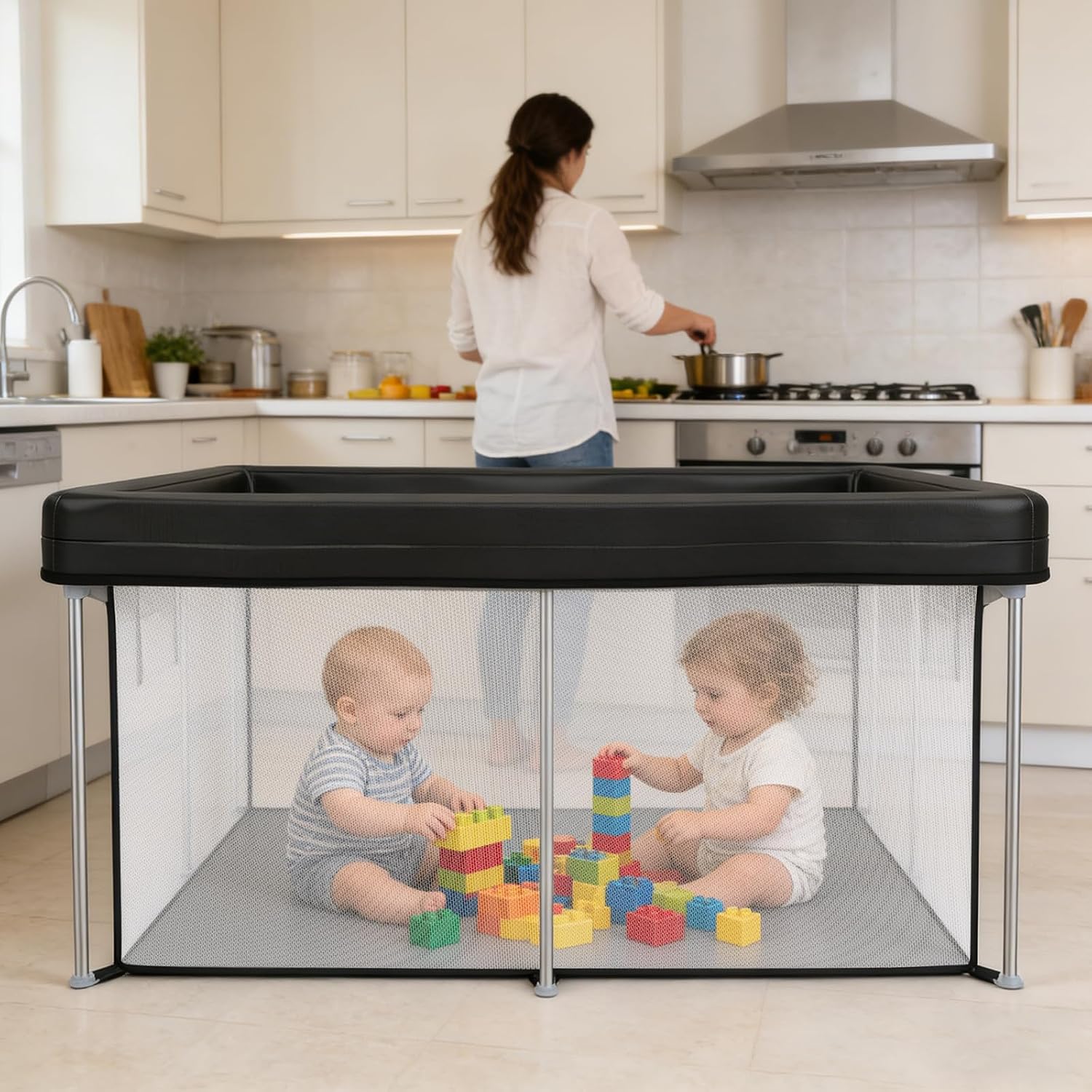 Detalle 2 de Desque Baby Playpen with Mat, 50 x 50 in Foldable Play Yard with Mesh Sides