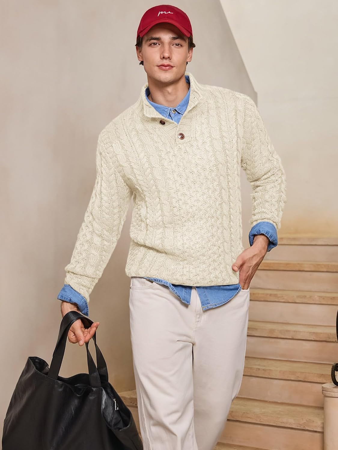 Thumbnail 3 de Bbalizko Stand Collar Cable Knit Pullover Sweater