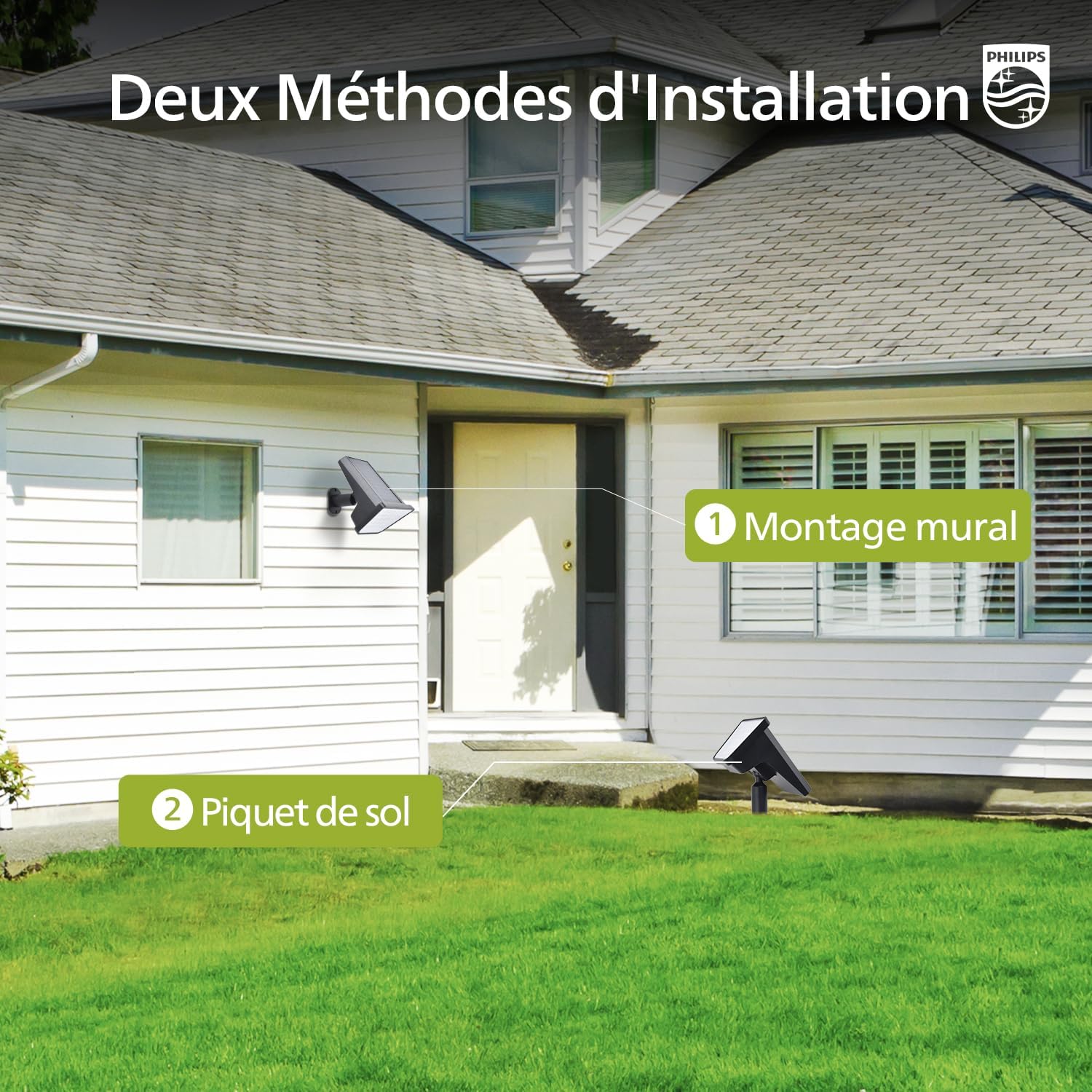 Thumbnail 5 de Philips lot de 6 projecteurs solaires extérieurs étanches – 28 LED 7500 K, éclairage paysager avec détecteur crépuscule/aube